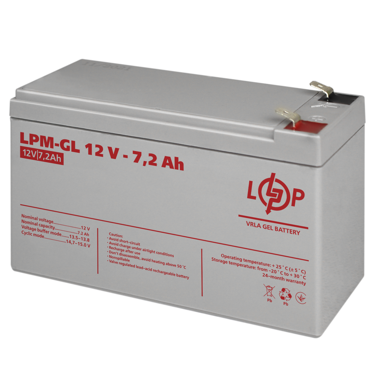 Акумулятор гелевий LPM-GL 12V - 7.2 Ah