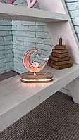 Светильник ночник детский Кот на луне 13 на 13 см с USB разъёмом
