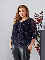 Гарна жіноча блуза в горошок із шифоновими рукавами у великих розмірах 50-60