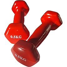 Гантелі по 0,5кг для фітнесу з вініловим покриттям 2шт, 1пара загальна вага 1кг, червоні, фото 2