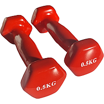Гантелі по 0,5кг для фітнесу з вініловим покриттям 2шт, 1пара загальна вага 1кг, червоні, фото 5
