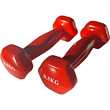 Гантелі по 0,5кг для фітнесу з вініловим покриттям 2шт, 1пара загальна вага 1кг, червоні, фото 3