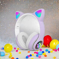 Дитячі навушники з вушками CAT STN-28 фіолетові, Навушники з вушками котика, з FM-506 котячими вушками