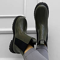 Женские зимние ботинки Челси хаки/ Высокие ботинки на меху для девушек/ Chelsi из экокожы с резинками 37