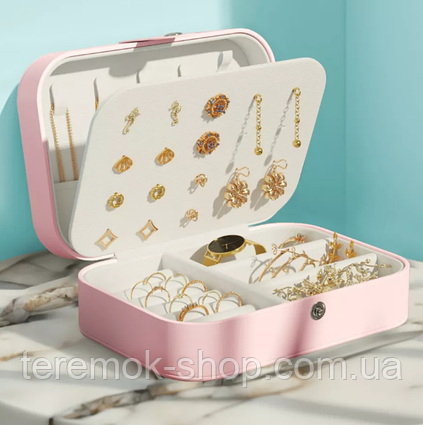 Шкатулка-органайзер для біжутерії пудрова, міні бокс для прикрас, коробочка-футляр 16х11х5 см