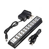 Розгалужувач USB HUB на 10 портів з активною зарядкою 220V. XI-315 Колір чорний, фото 3