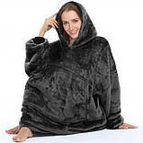 Толстовка плед з капюшоном і рукавами Huggle Hoodie оверсайз. RZ-812 Колір: чорний, фото 5