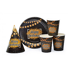 Набір посуду з ковпачками на 10 осіб "Happy Birthday black"