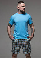 Пижама мужская футболка и шорты в клетку хлопок XL
