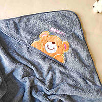 Детское полотенце с капюшоном Мишка серое