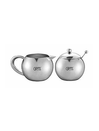GIPFEL Набір OREOLE: Цукорниця з ложечкою, молочник 9,3 х7см, 14 см, 370 мл (нерж. сталь) 9832 GIPFEL, фото 1