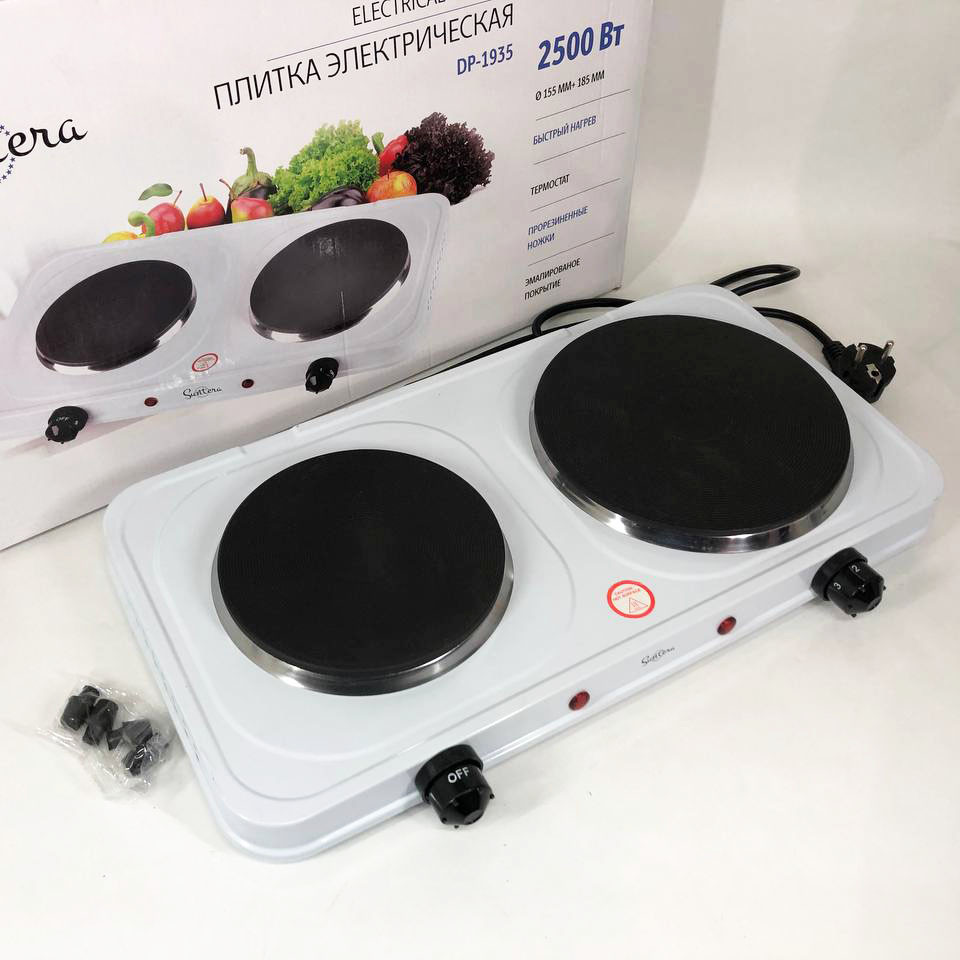 Плитка електрична Suntera DP-1935B, 2500W, 2 конфорки різного діаметру, 2 конфорки. ZB-983 Колір: білий