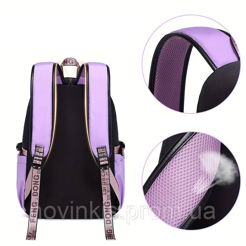 Шкільний підлітковий рюкзак для дівчинки 5-11 клас Berry з хутряним помпоном, фіолетовий - фото 9 - id-p1330976031