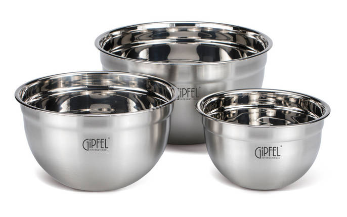 GIPFEL Набір мисок HORIZONTE 16х10см/1,5л, 20х12см/2,7л, 24х13см/4,2л. Матеріал: нерж. сталь 18/0. Товщина:, фото 1