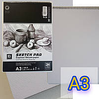 Альбом для малювання "Sketch Pad" / A3 / 24 аркуші / 160г/м² / скетчбук на спірали / для акварелі, масла, акрила