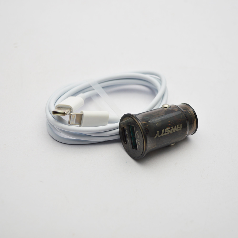 Автомобільна зарядка ANSTY CAR-015 (1 USB 3A/1 Type-C 30W) with Type-C to Lightning cable Black, фото 4