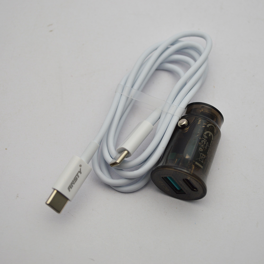 Автомобільна зарядка ANSTY CAR-014 (1 USB 3A/1 Type-C 30W) with Type-C to Type-C cable Black, фото 4