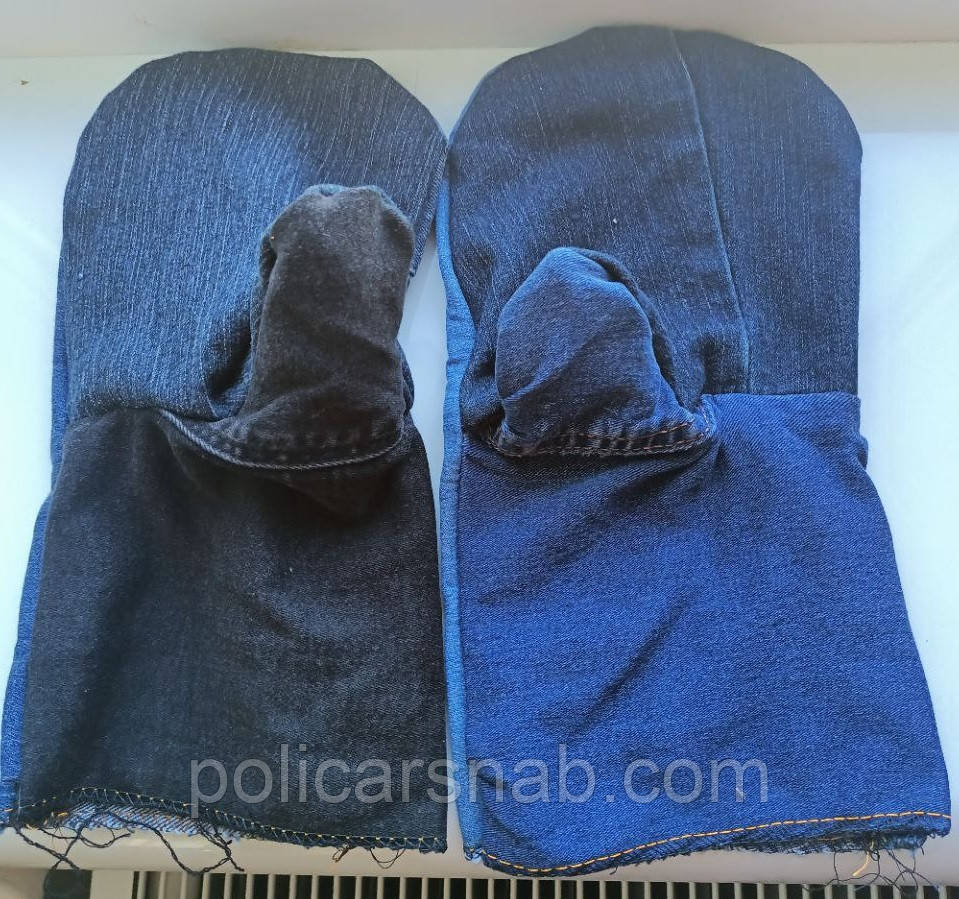 Рукавиці х/б рукавички двопалі з джинсової тканини з подвійним джинсовим надолонником