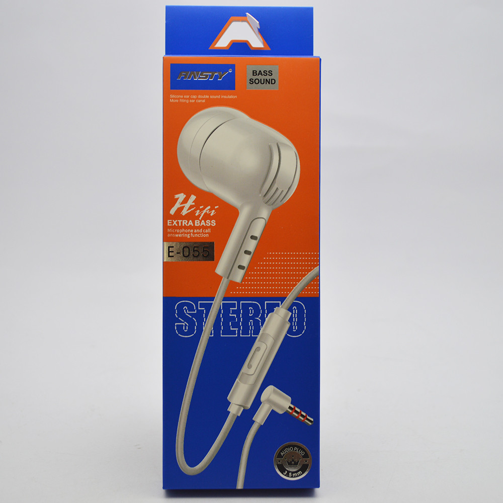 Провідні навушники з мікрофоном ANSTY E-055 3.5mm White