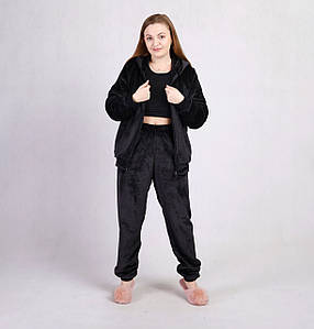 Жіночий махровий домашній костюм на блискавці "Однотон Чорний" р. 46-54