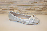 Балетки туфлі жіночі сріблясті з бантиком код Т249 Уцінка (читайте опис) продаж