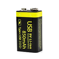 Перезаряжаемый аккумулятор Крона 850mAh 9v USB (Черный)