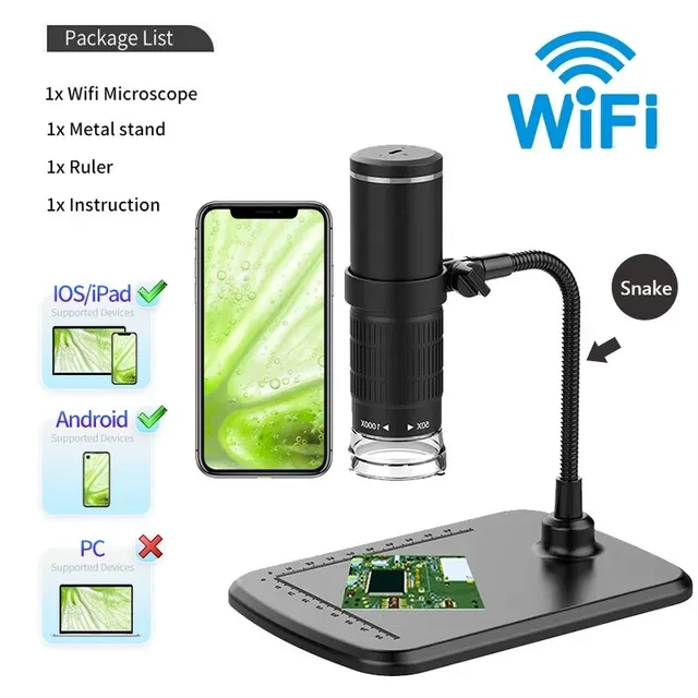 Бездротовий цифровий Wi-Fi HD мікроскоп 50X-1000X з гнучкою підставкою для Android, iOS