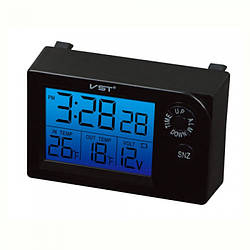 Автомобільний годинник із термометром і вольтметром VST-7048V Синя підсвітка