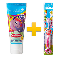 Комплект Brush-Baby FlossBrush (паста Единорог + щетка Единорог 3-6 лет)