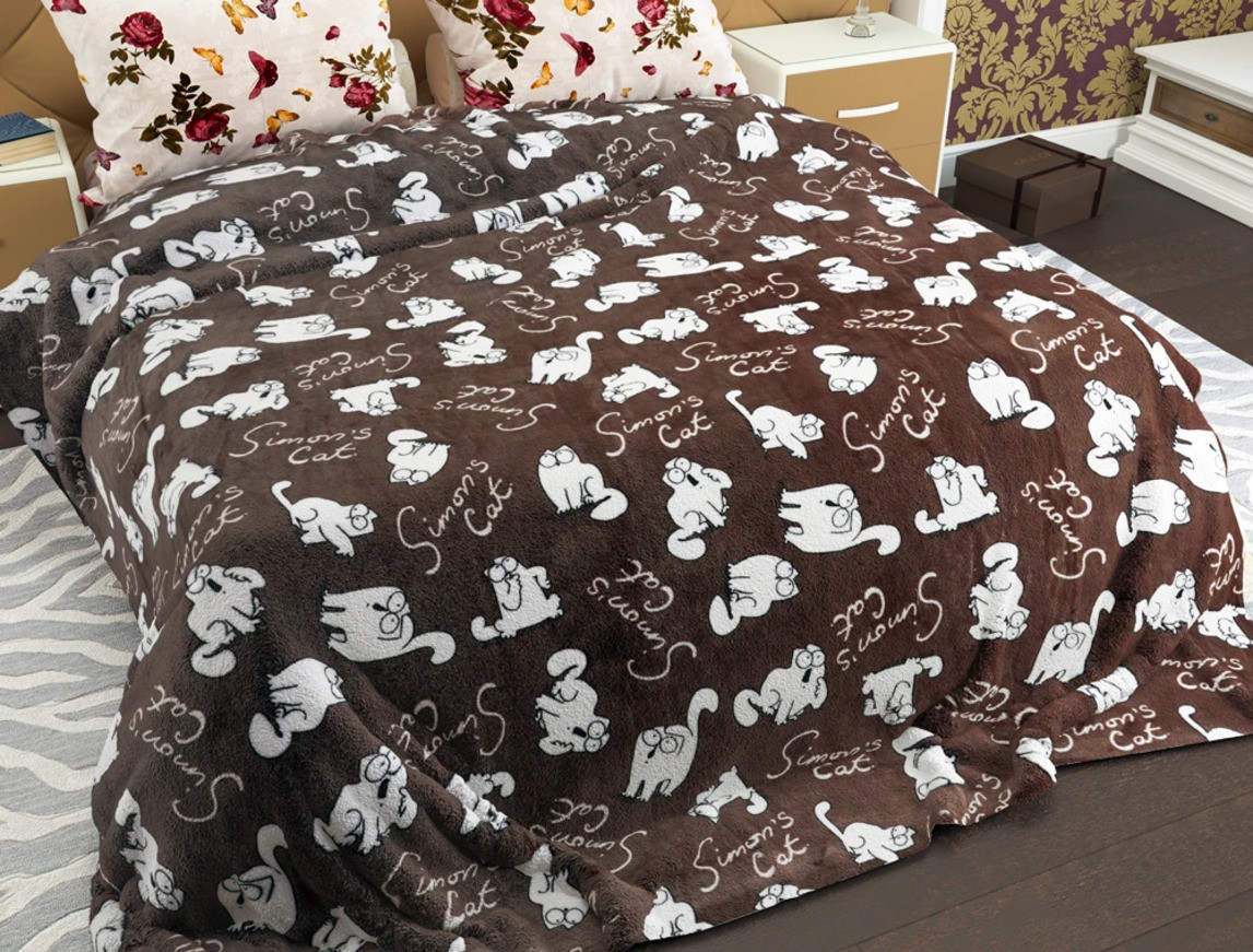 Плед флісовий євро "Кіт Саймон" 200х220 Кольоровий флісовий плед (1195) Покривало плед мікрофібра, фото 1