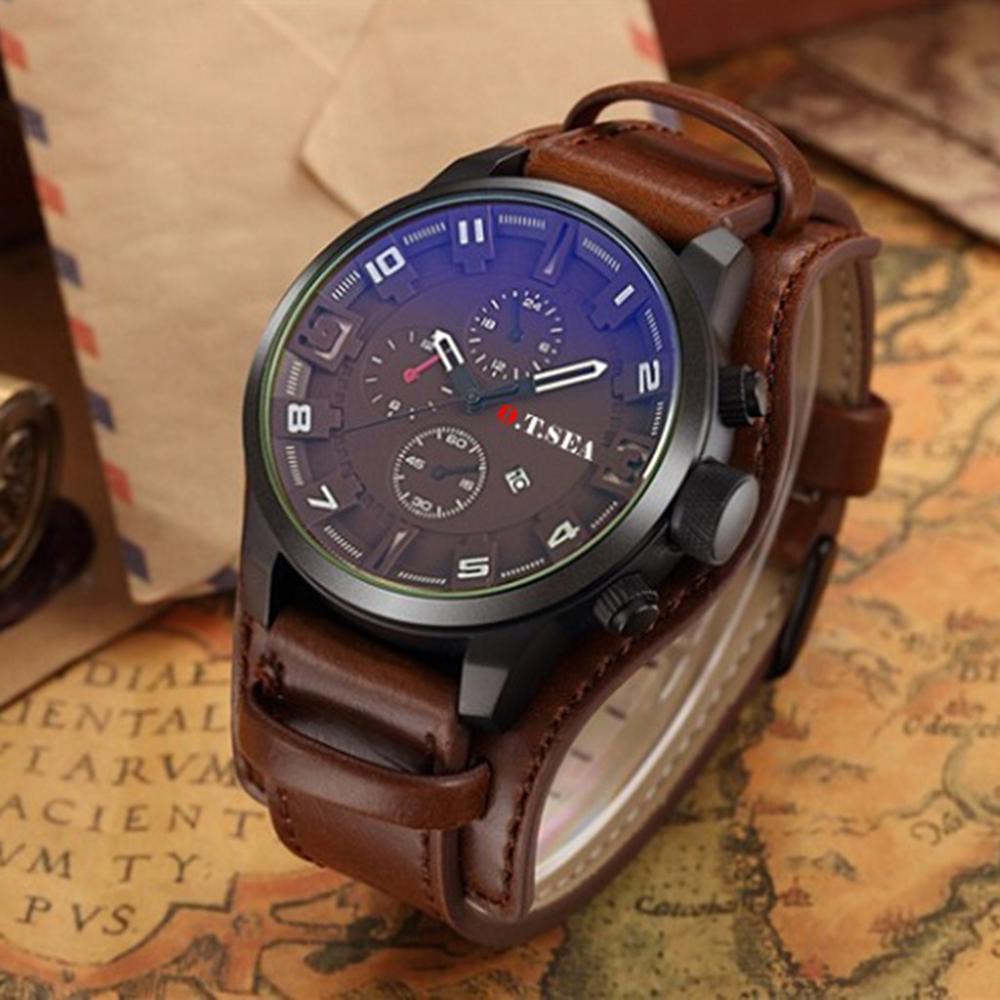 Кварцовий наручний чоловічий годинник із коричневим ремінцем код 466-1 продаж
