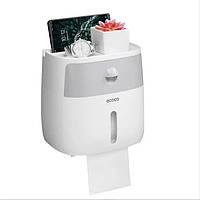 Держатель туалетной бумаги Ecoco настенный с полкой для телефона - White Grey