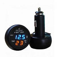 Годинник + термометр + вольтметр  в прикурювач + USB VST 706-5 Синій