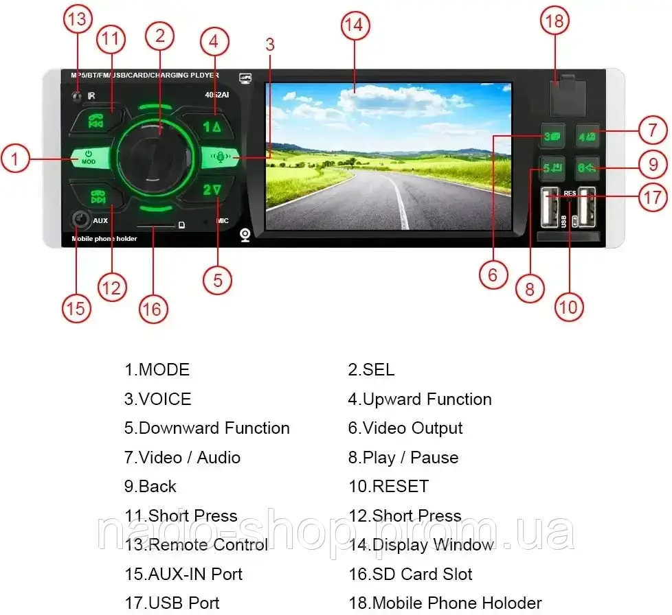 Автомагнитола 4052AI ISO экран 4,1''+ DIVX + MP3 + USB + SD + Bluetooth - фото 5 - id-p2079281906