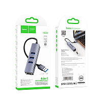 USB хаб Hoco HB34 (USB3.0*3+RJ45) темно сірий