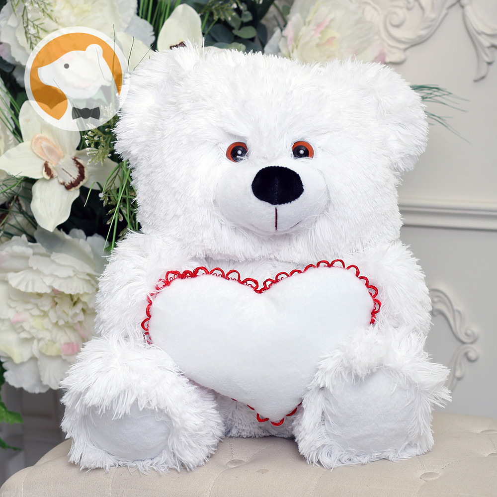 Плюшевый медвежонок с сердцем, 65 см, белый - фото 1 - id-p376066475