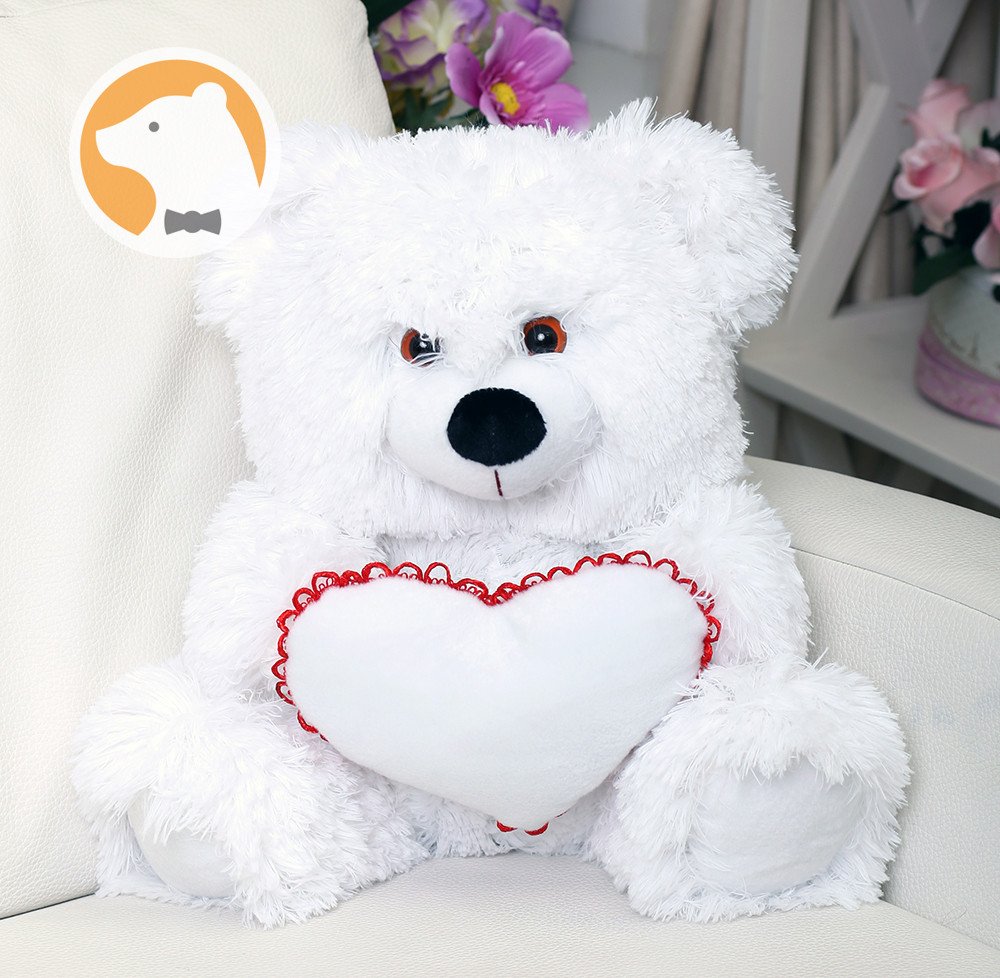 Плюшевый медвежонок с сердцем, 65 см, белый - фото 3 - id-p376066475