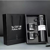 Подарунковий набір Vacuum Flask SET вакуумний термос із неіржавкої сталі 3 чашки Чорний PRO_325