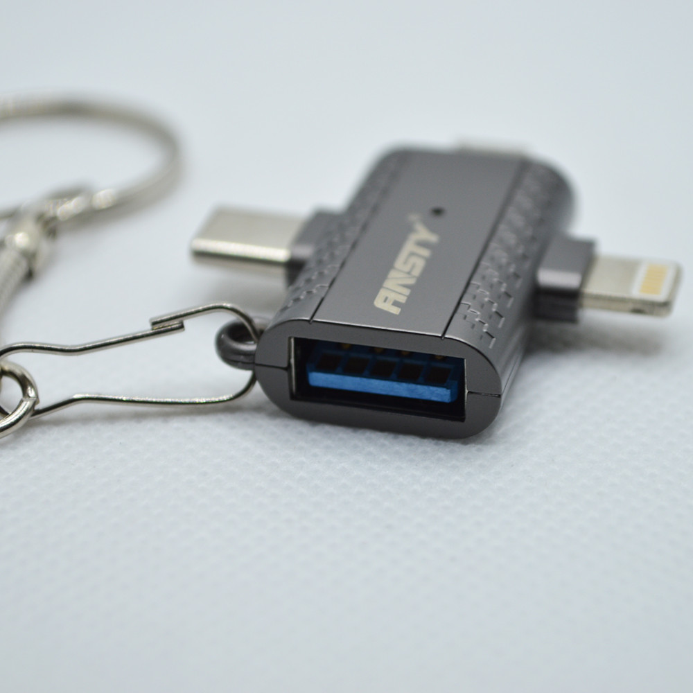 Перехідник OTG 3 in 1 ANSTY UA-03 USB to Lightning Male/Type-C Male/MicroUSB Male Dark Grey, фото 7