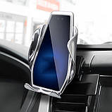 Автомобільний тримач S7 для телефону з бездротовим швидким заряджання flying wings. FM-153 Колір: срібний, фото 2