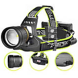 Ліхтар налобний BL-A8-P50, 2 акумулятори 18650, zoom, TY-613 ЗУ microUSB, фото 8