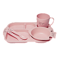 Детская посуда Jooki "Happy fish" набор для кормления 5в1, с ЭКО материала, розовый.