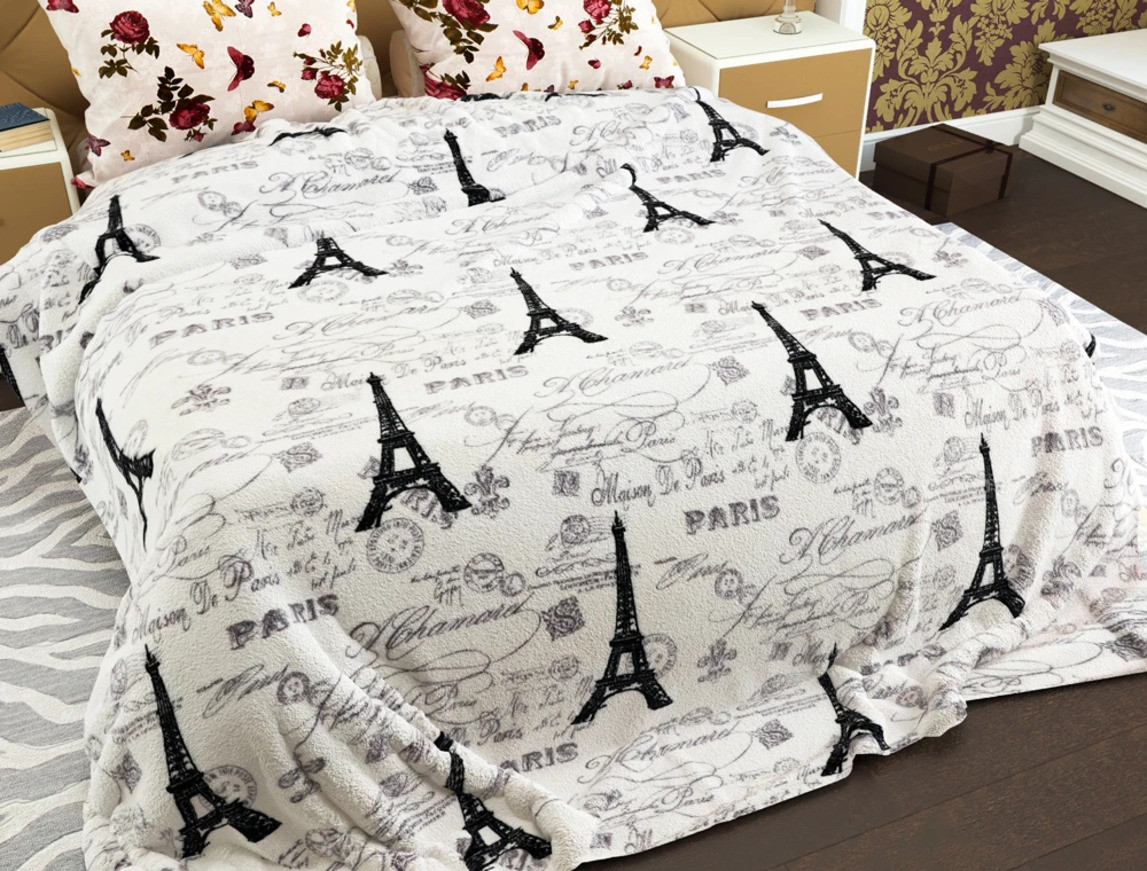 Плед флісовий євро "Париж" 200х220 Кольоровий флісовий плед (11058) Покривало плед мікрофібра, фото 1