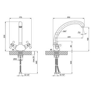 Змішувач для кухні Lidz Lamb 273F двовентильний LDLAM273FCRM21890 Chrome, фото 2