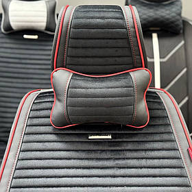 Подушка на підголовник в авто під шию з еко-шкіри «MONACO» чорний/червоний