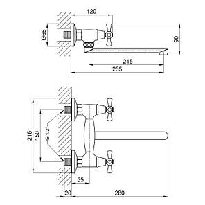 Змішувач для кухні Lidz Lamb 361 настінний з поворотним виливом двовентильний LDLAM361CRM22309 Chrome, фото 2