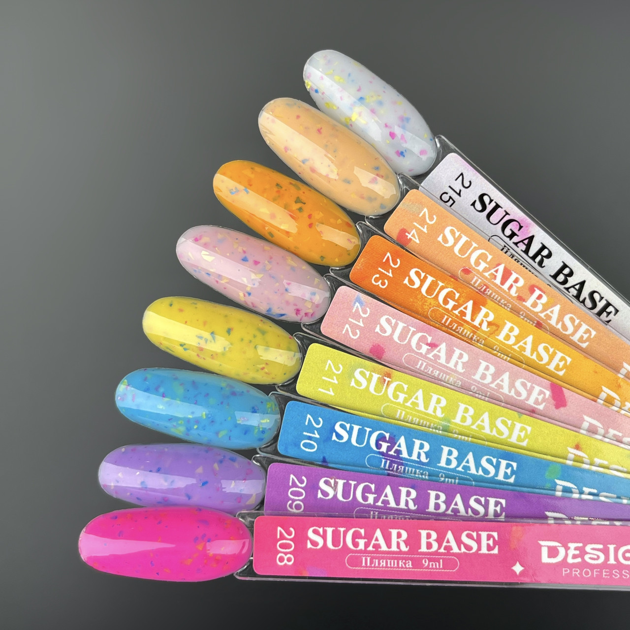 Демонстраційна палітра-віяло кольорових баз Sugar base Дизайнер з різнобарвною поталлю