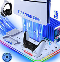 Мультифункциональная вертикальная док-станция BEBONCOOL с охлаждением и RGB подсветкой для PlayStation 5 / PS5 SLIM