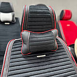 Подушка на підголовник в авто під шию з еко-шкіри «MONACO» чорний/червоний, фото 3