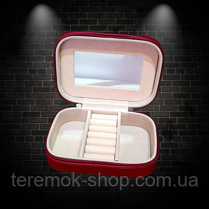 Шкатулка-органайзер для біжутерії, бокс для прикрас 15х10х5 екошкіра на блискавці колір стигла вишня